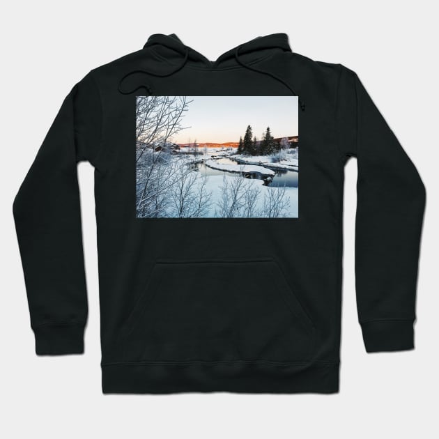 Winter in Norway - Beautiful White River Landscape in Early Morning Hoodie by visualspectrum